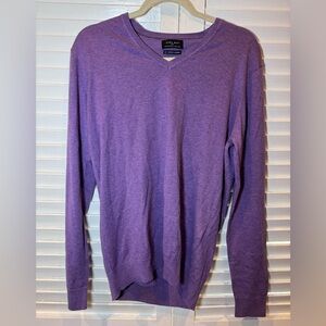 Zara Man V Neck Sweater Large Purple Cotton Silk Cashmere Blend